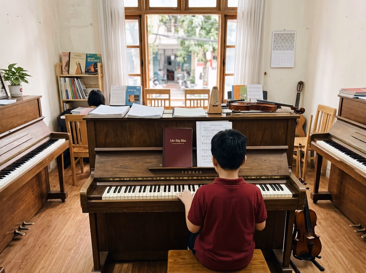 Phòng Đàn Mộc Cầm — Piano, guitar và violin