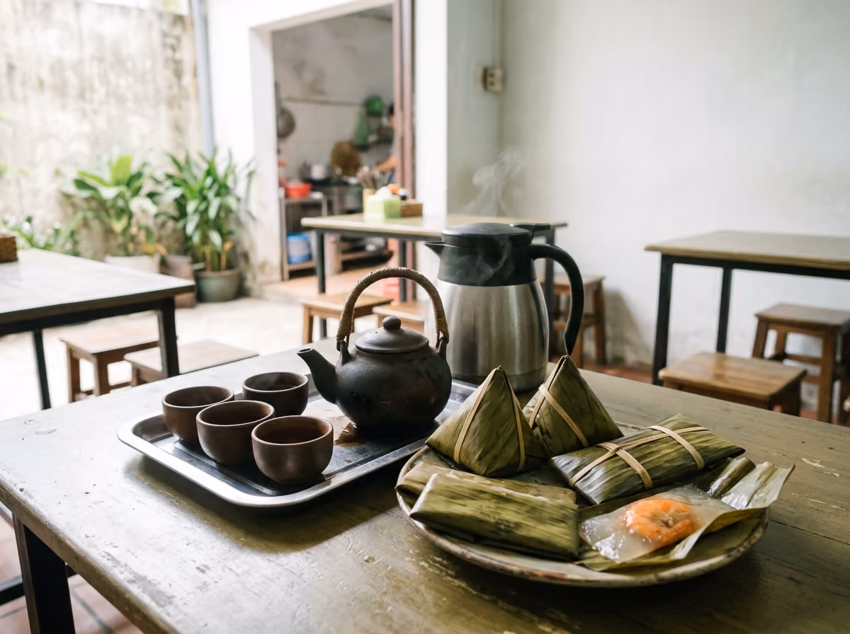 Trà Quán Huế — Trà cụ và bánh Huế